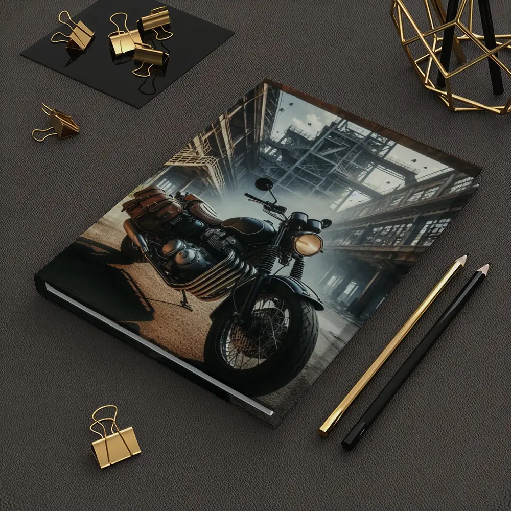 Classic Bobber Motorcycle Abandoned Industrial Factory – Notebooks