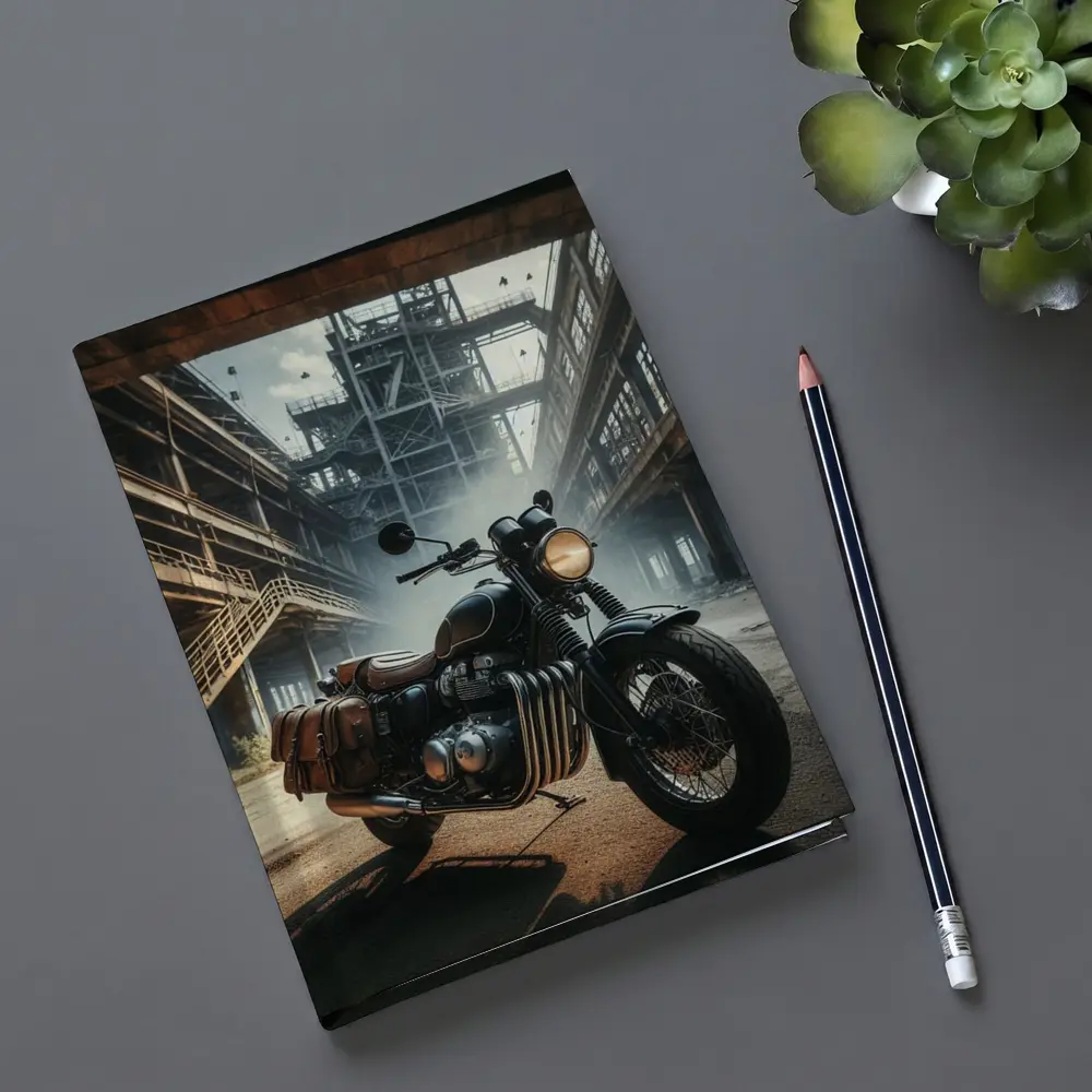 Classic Bobber Motorcycle Abandoned Industrial Factory – Notebooks