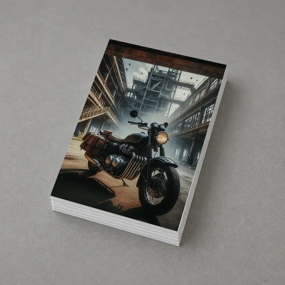Classic Bobber Motorcycle Abandoned Industrial Factory – Postcards