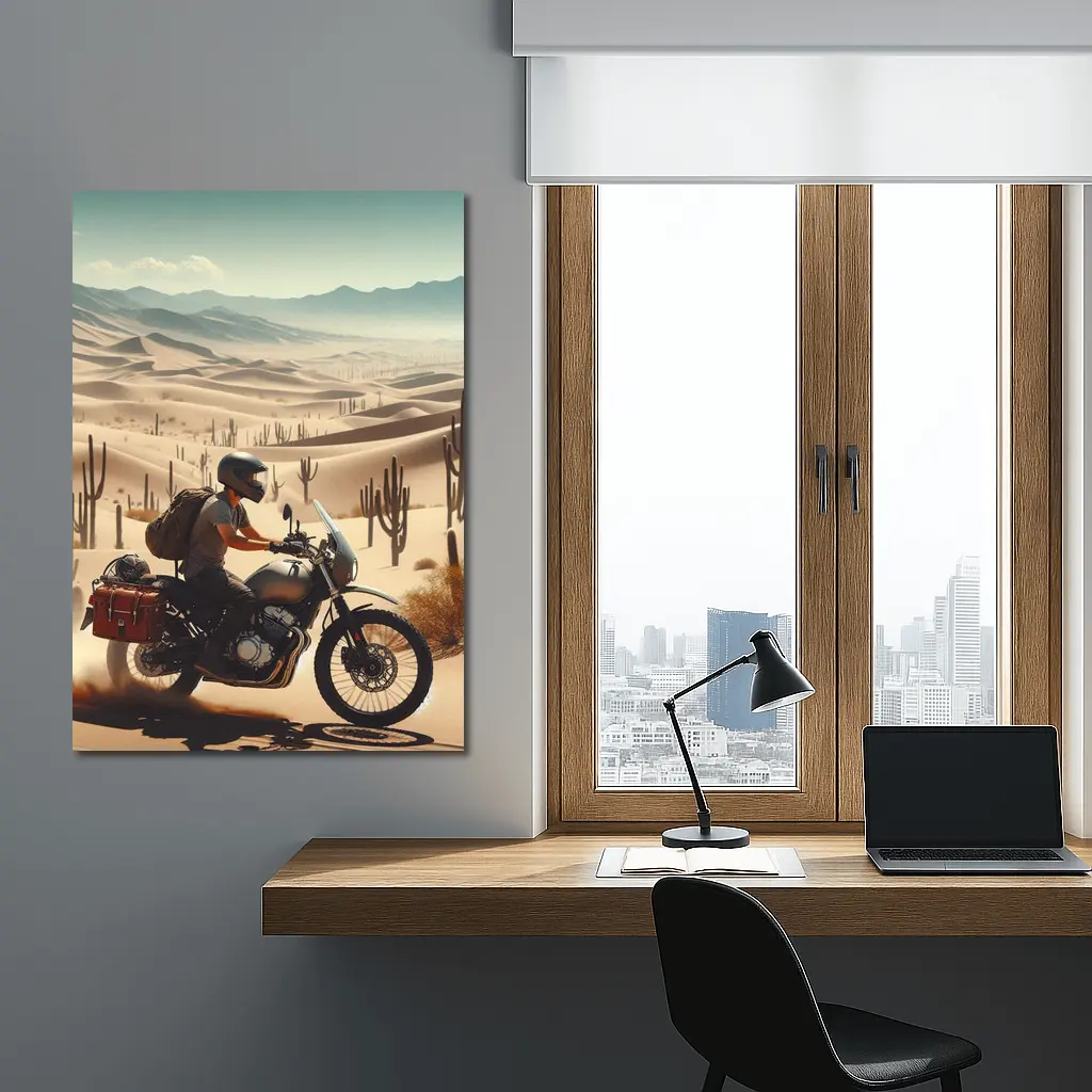 Adventure Rider Crossing Desert Dunes Cactus – Wall Art