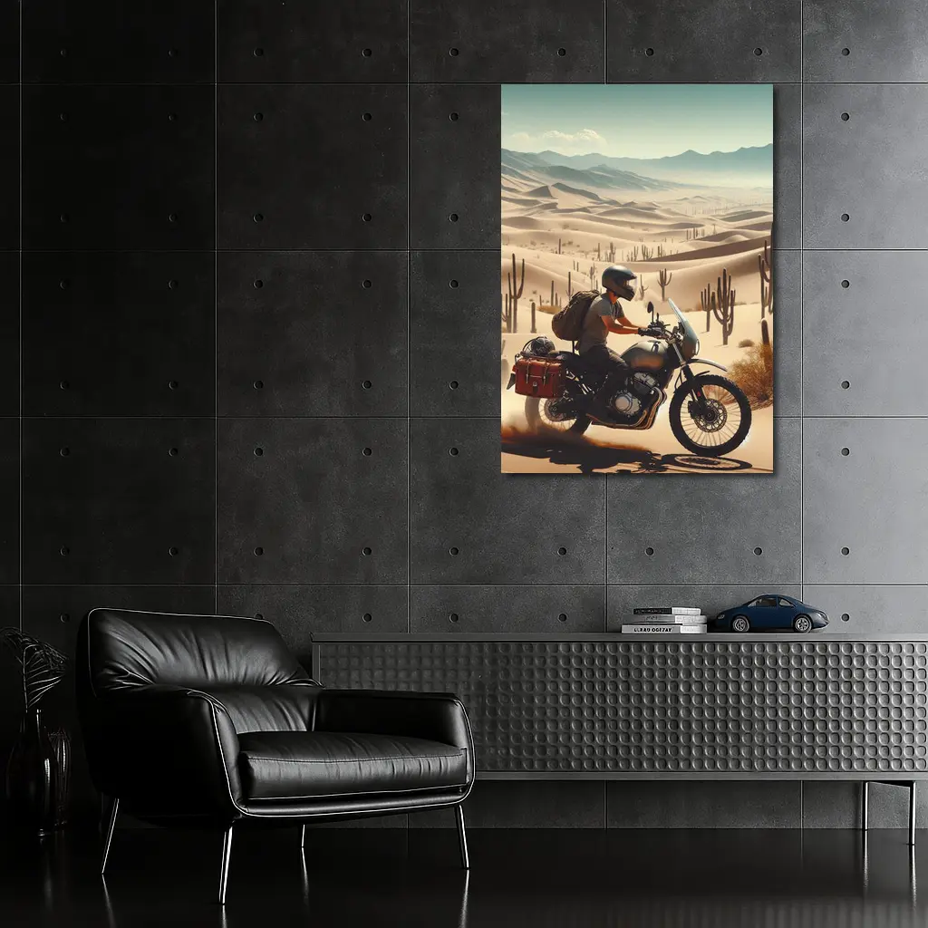 Adventure Rider Crossing Desert Dunes Cactus – Wall Art