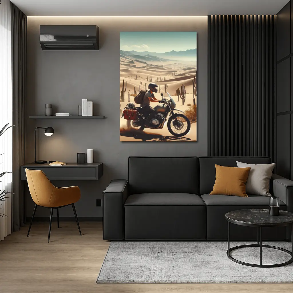 Adventure Rider Crossing Desert Dunes Cactus – Wall Art