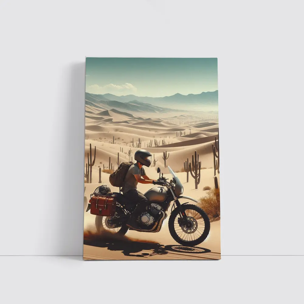 Adventure Rider Crossing Desert Dunes Cactus – Wall Art