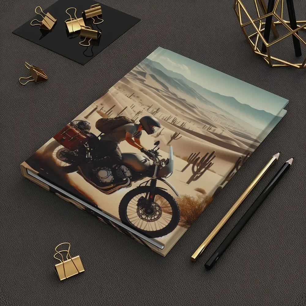 Adventure Rider Crossing Desert Dunes Cactus – Notebooks