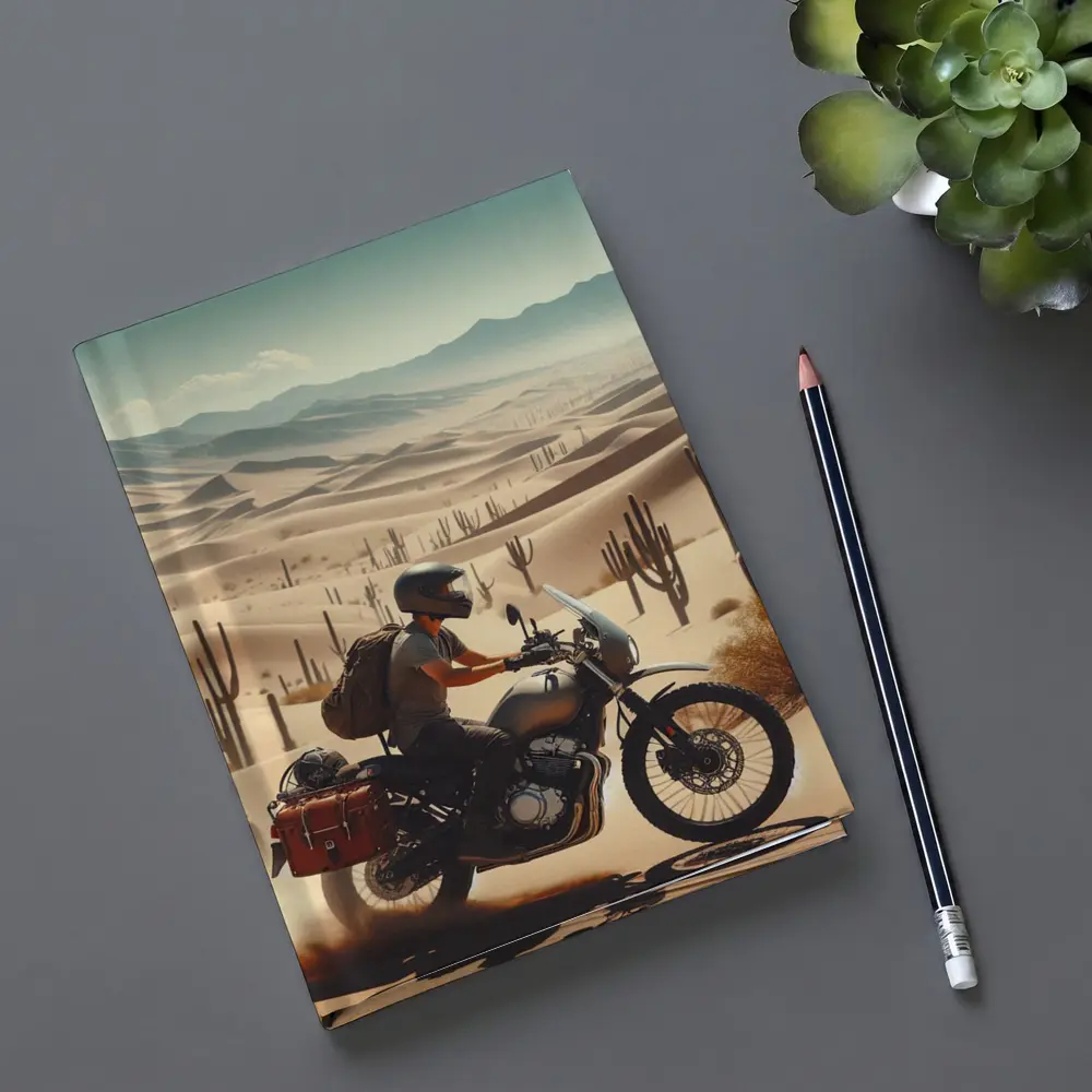 Adventure Rider Crossing Desert Dunes Cactus – Notebooks