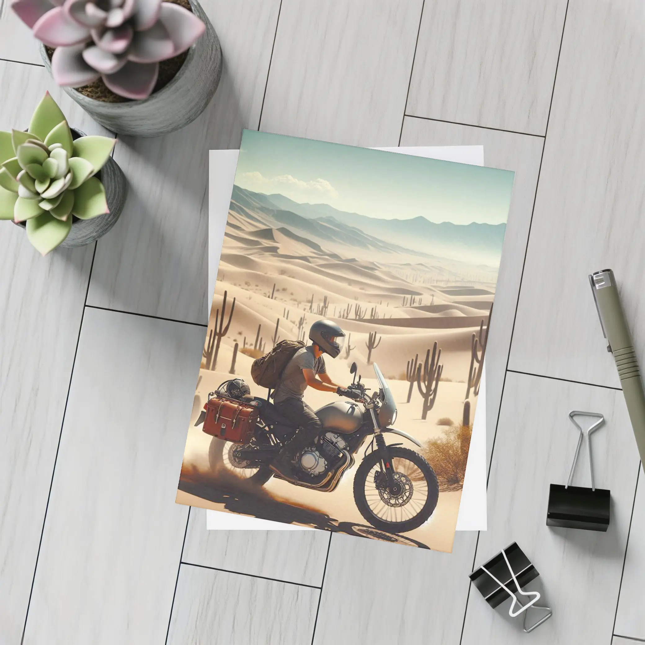 Adventure Rider Crossing Desert Dunes Cactus – Postcards