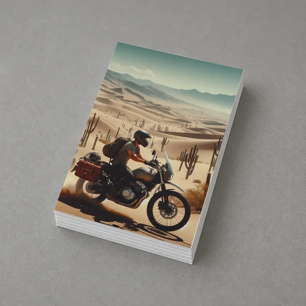 Adventure Rider Crossing Desert Dunes Cactus – Postcards