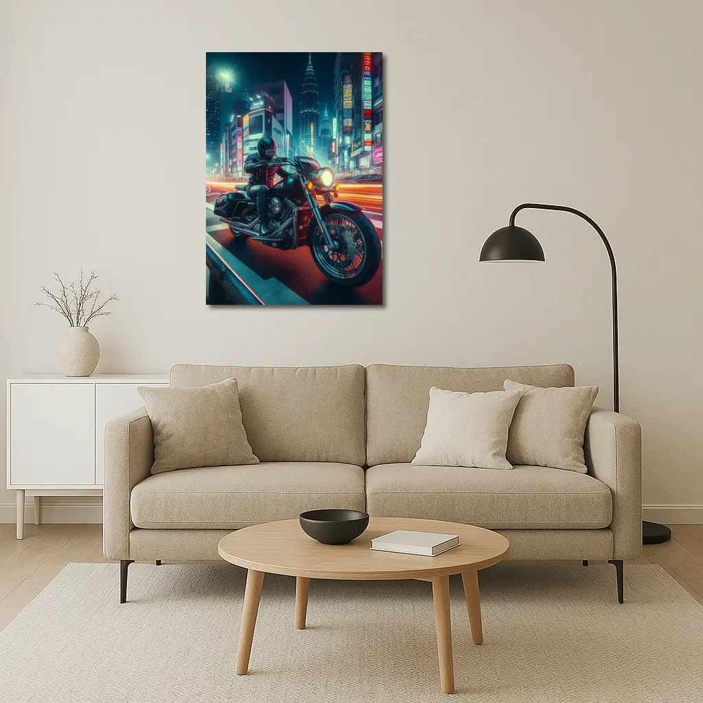 Harley Davidson Cruiser Rider Neon City Night – Wall Art