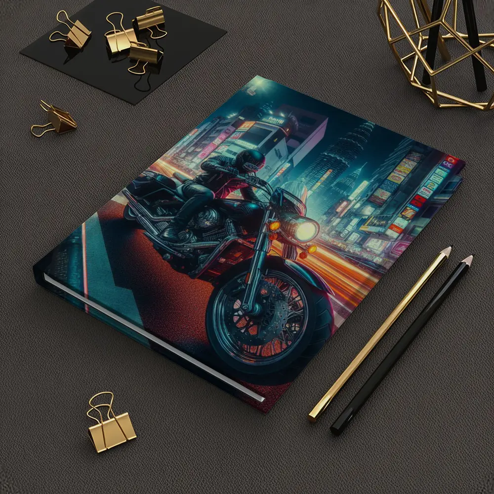 Harley Davidson Cruiser Rider Neon City Night – Notebooks