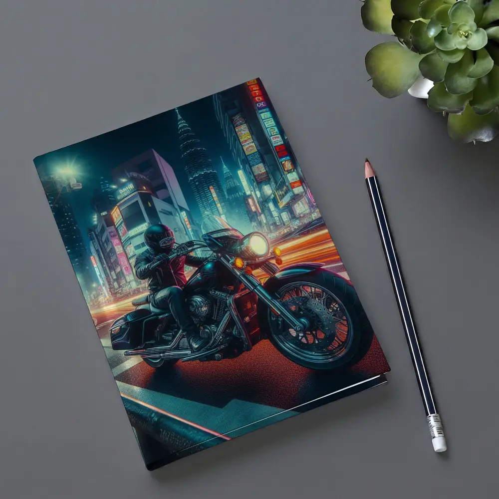 Harley Davidson Cruiser Rider Neon City Night – Notebooks