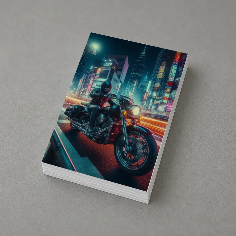 Harley Davidson Cruiser Rider Neon City Night – Postcards