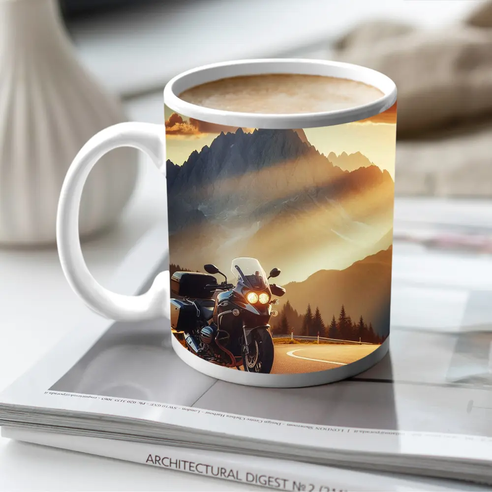 BMW Touring Motorcycle Alpine Mountain Sunset – Mugs