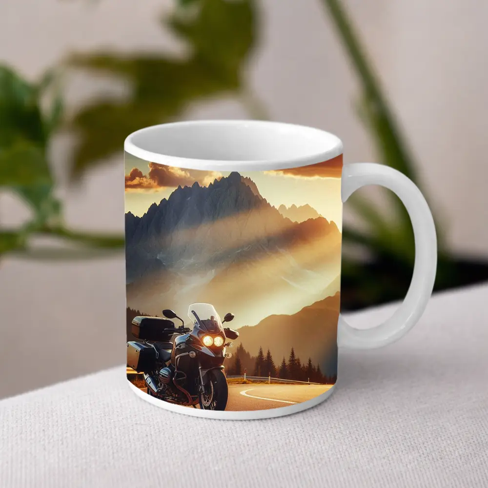 BMW Touring Motorcycle Alpine Mountain Sunset – Mugs