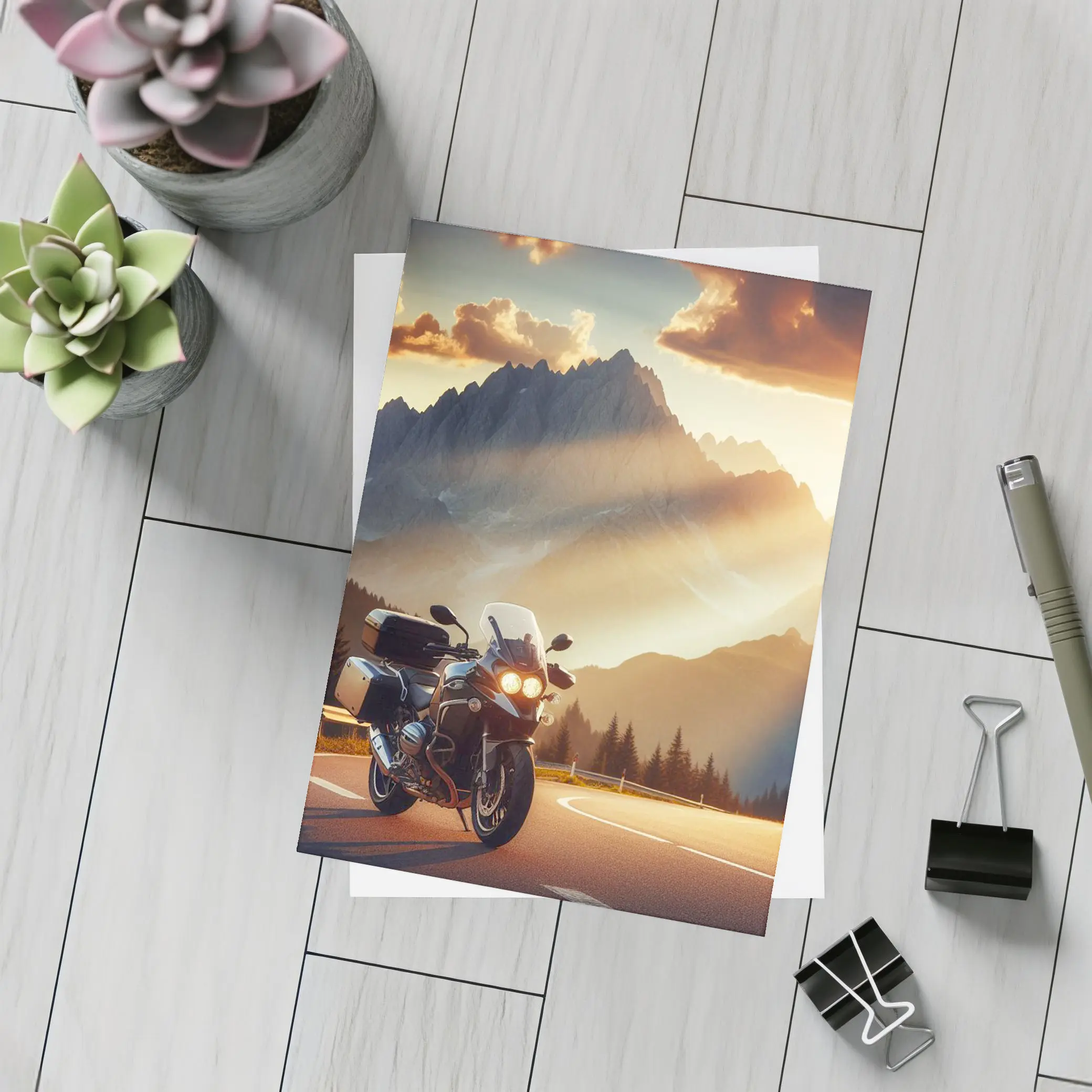BMW Touring Motorcycle Alpine Mountain Sunset – Postcards