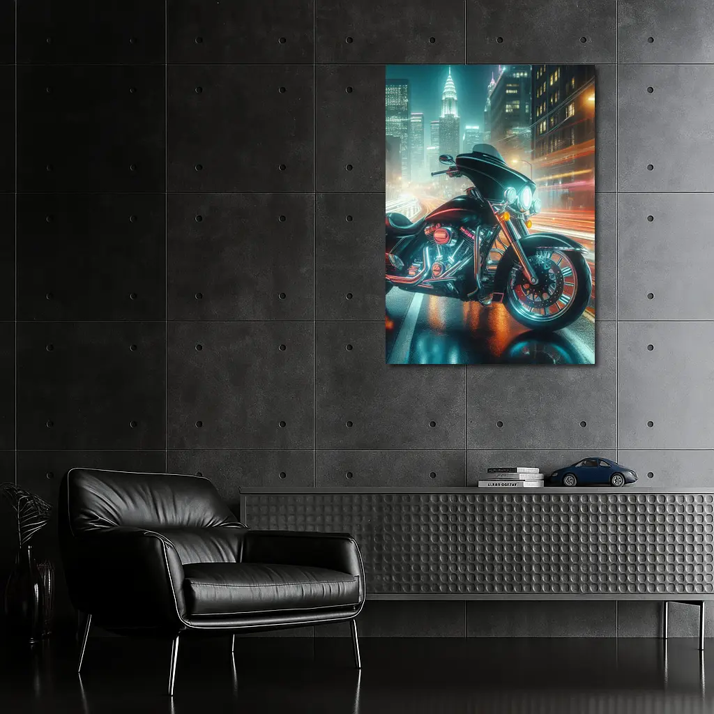 Harley Davidson Bagger Glowing City Night – Wall Art
