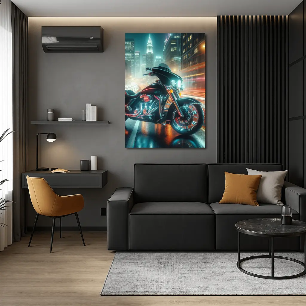 Harley Davidson Bagger Glowing City Night – Wall Art
