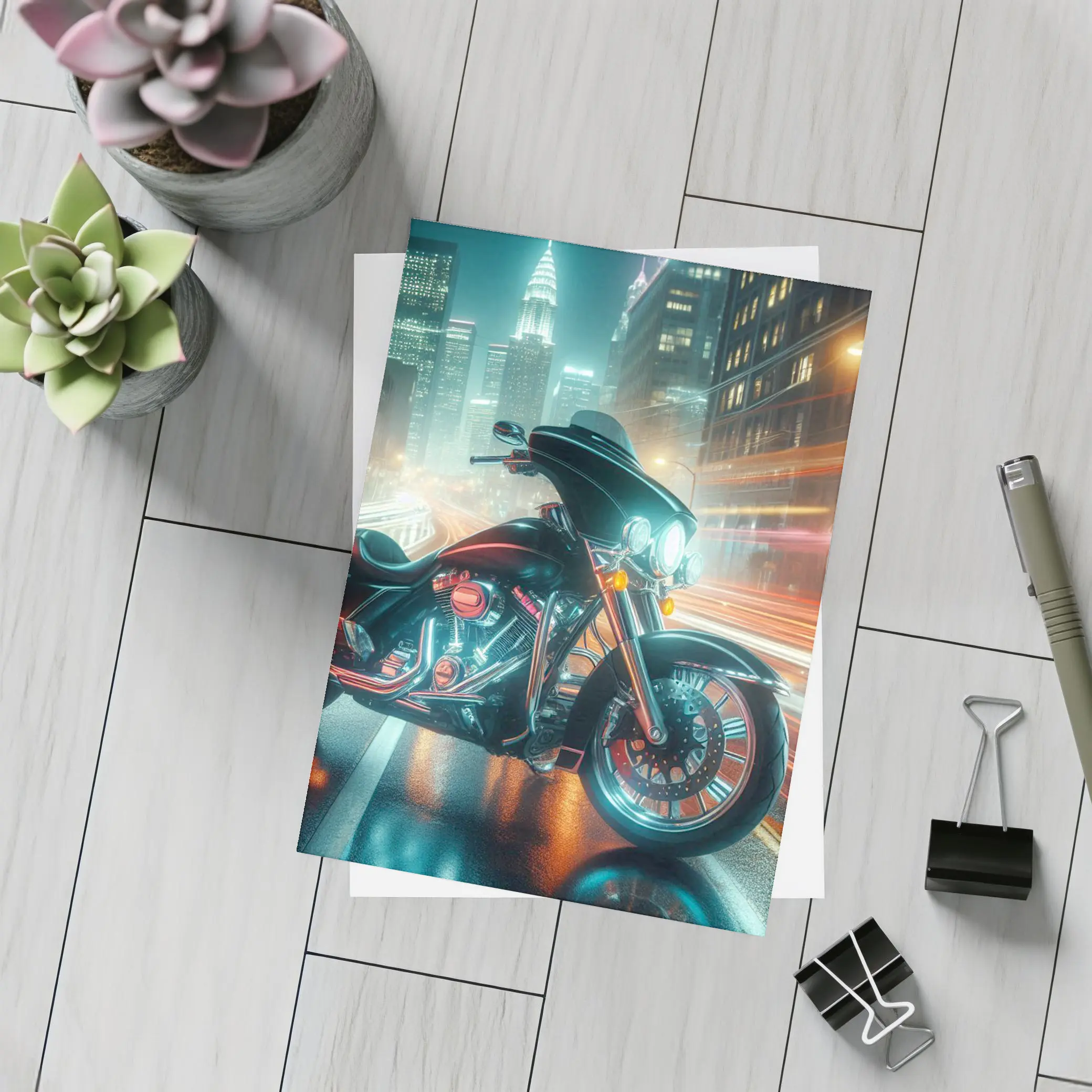 Harley Davidson Bagger Glowing City Night – Postcards