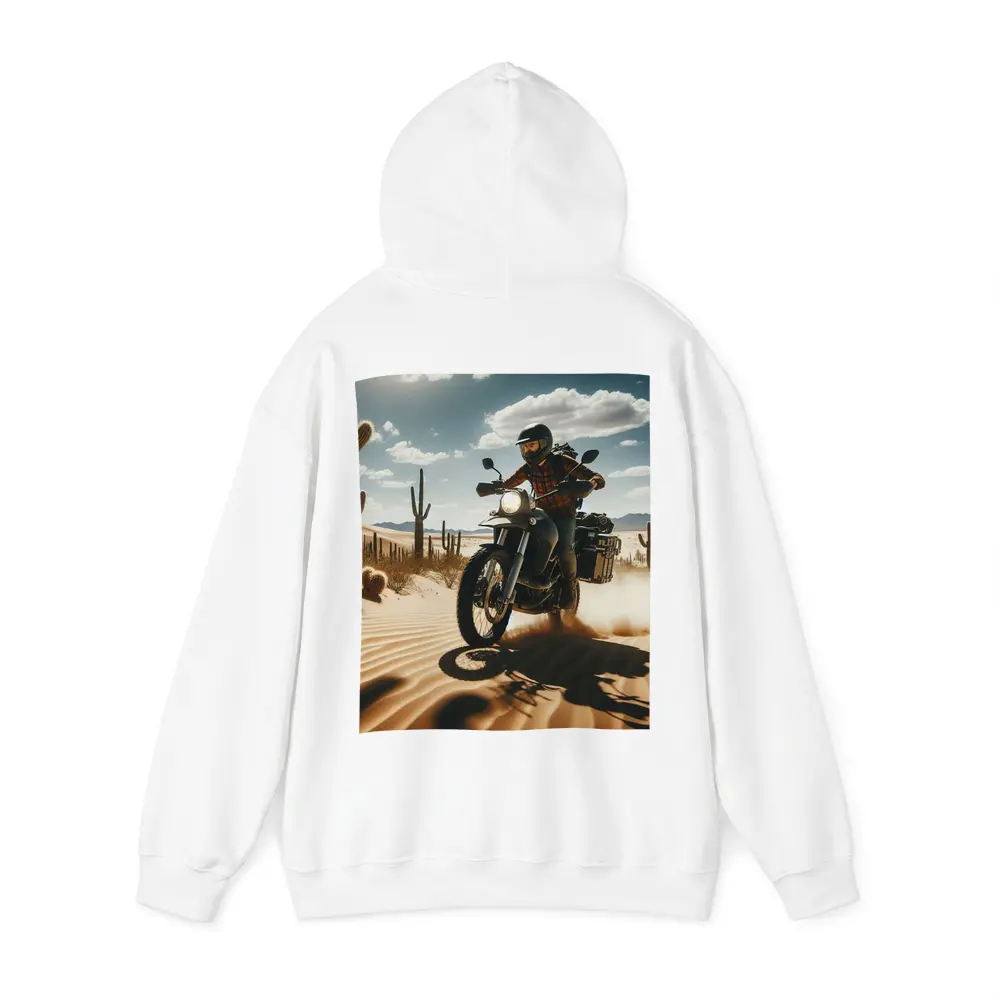 Adventure Motorcycle Rider Desert Cactus Landscape – Hoodies