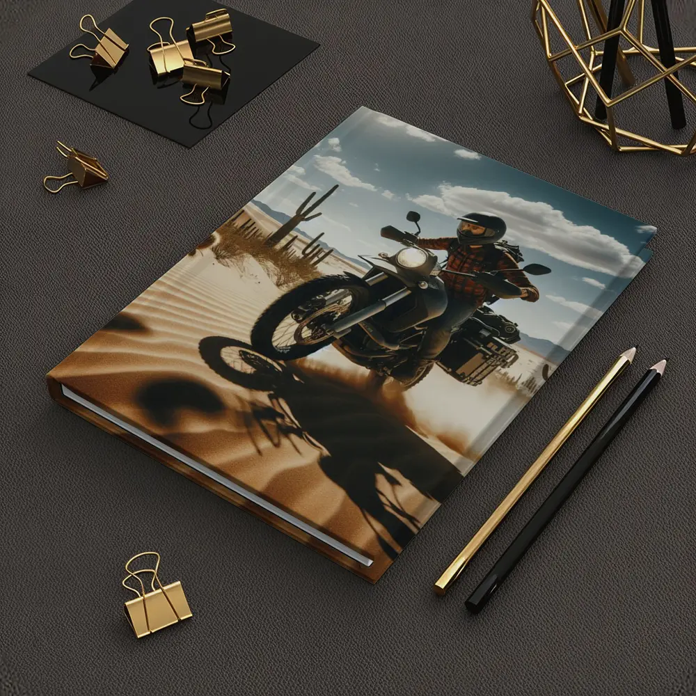 Adventure Motorcycle Rider Desert Cactus Landscape – Notebooks