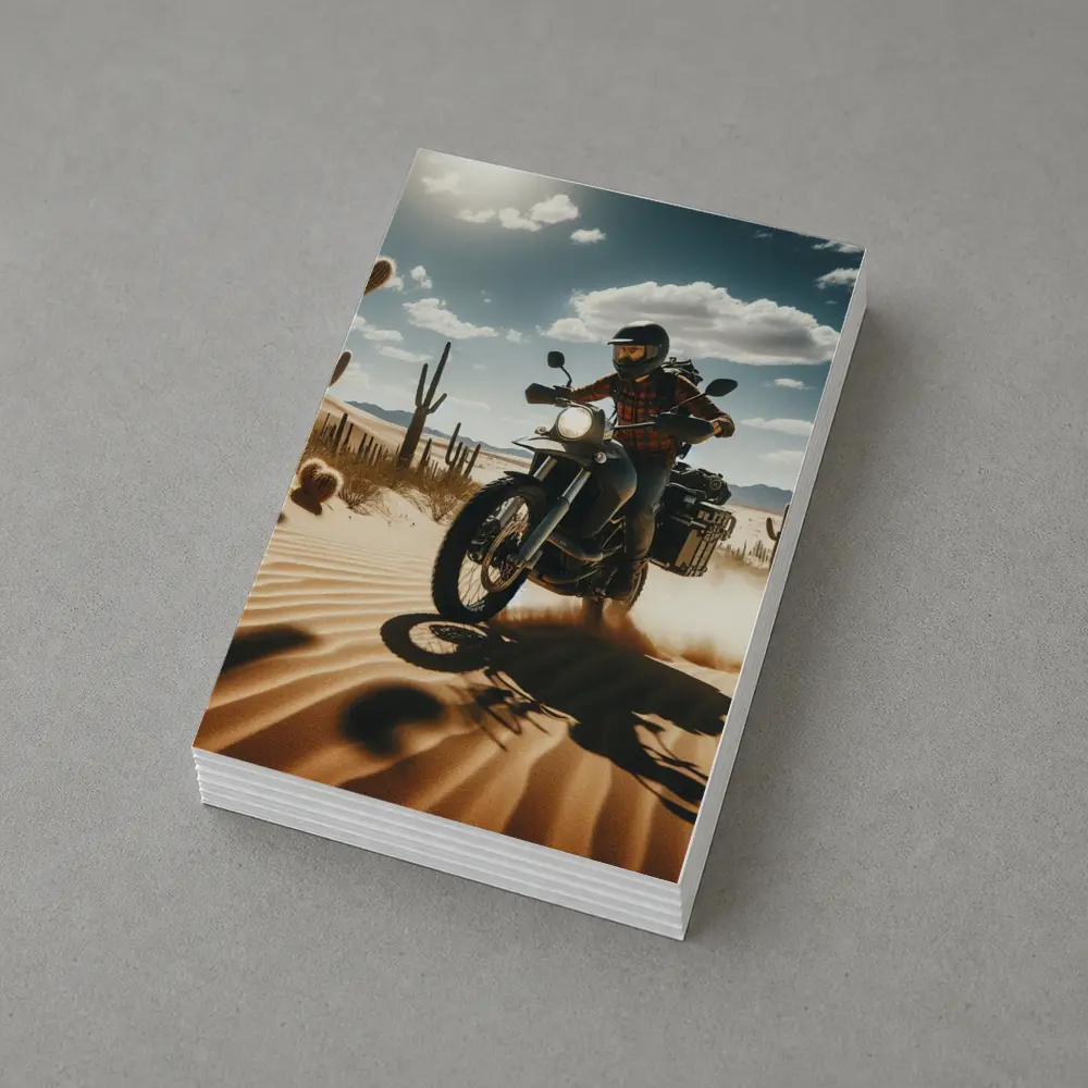 Adventure Motorcycle Rider Desert Cactus Landscape – Postcards