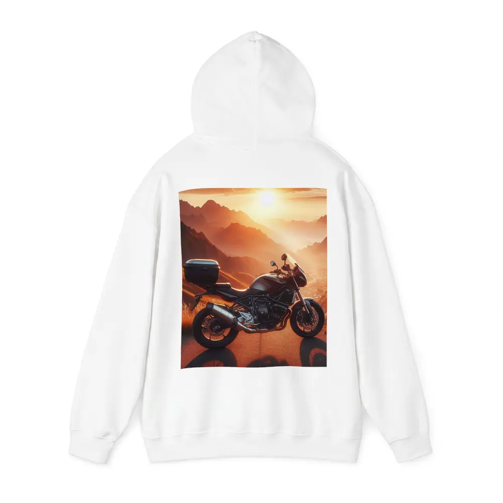 Sport Bike Parked Mountain Sunset Golden Sky – Hoodies