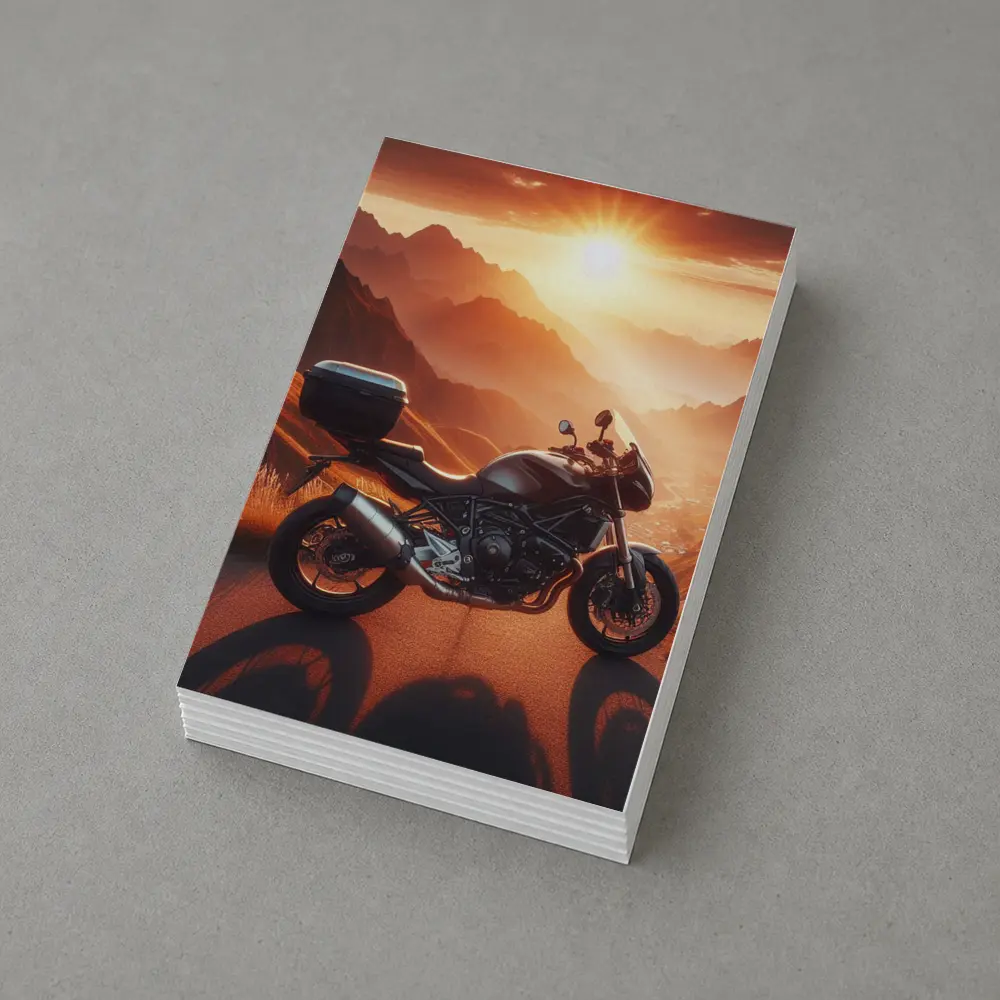 Sport Bike Parked Mountain Sunset Golden Sky – Postcards