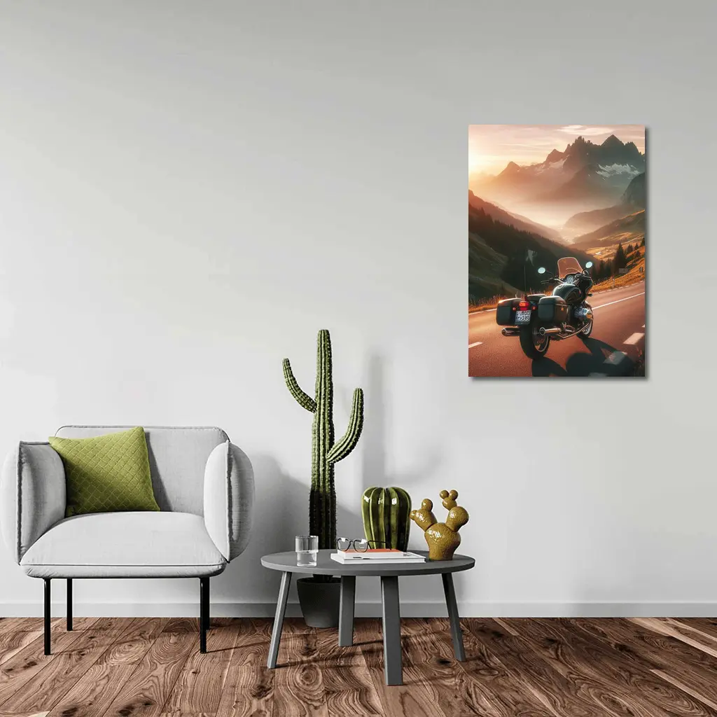 Touring Motorcycle Alpine Mountain Sunset Road – Wall Art