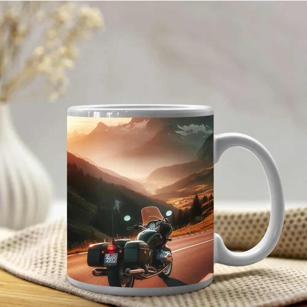 Touring Motorcycle Alpine Mountain Sunset Road – Mugs