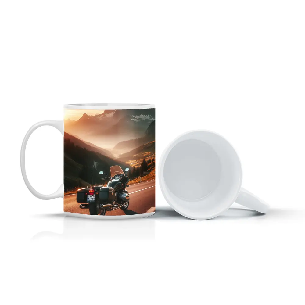 Touring Motorcycle Alpine Mountain Sunset Road – Mugs