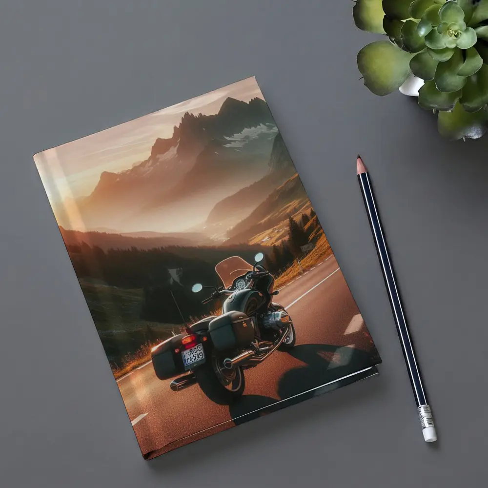 Touring Motorcycle Alpine Mountain Sunset Road – Notebooks