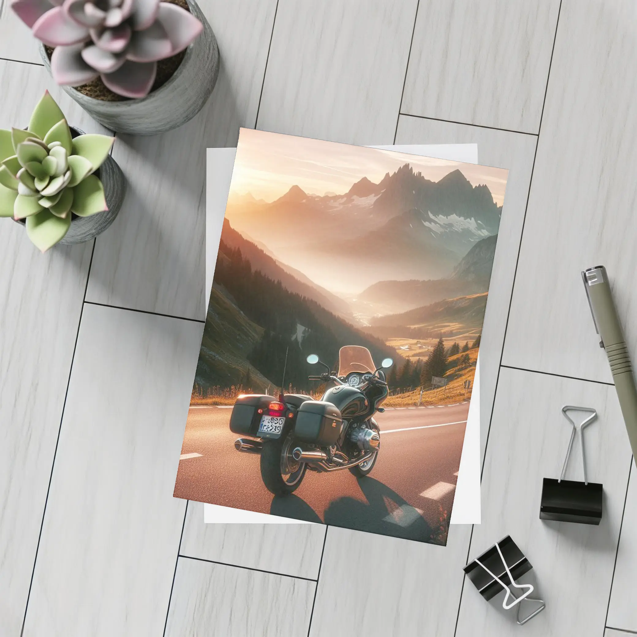 Touring Motorcycle Alpine Mountain Sunset Road – Postcards