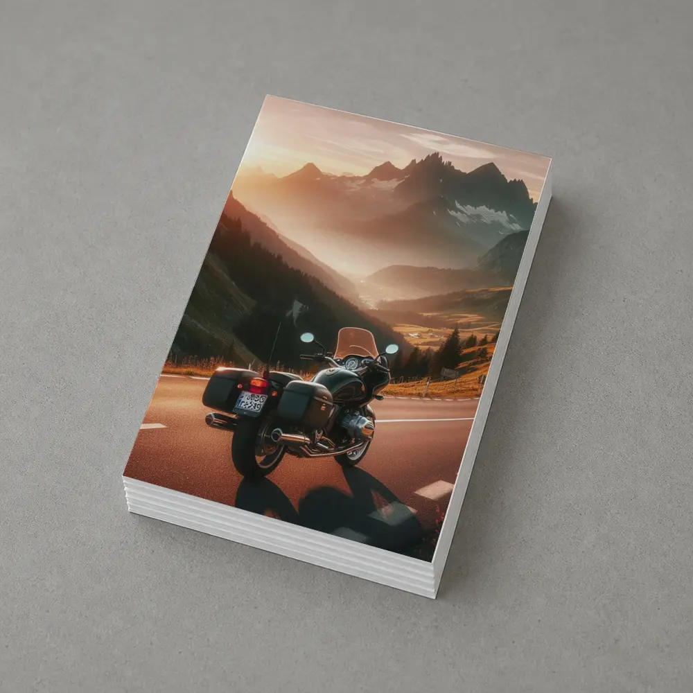 Touring Motorcycle Alpine Mountain Sunset Road – Postcards