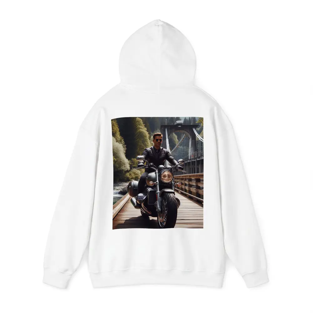 Cruiser Motorcycle Rider On Wooden Bridge – Hoodies