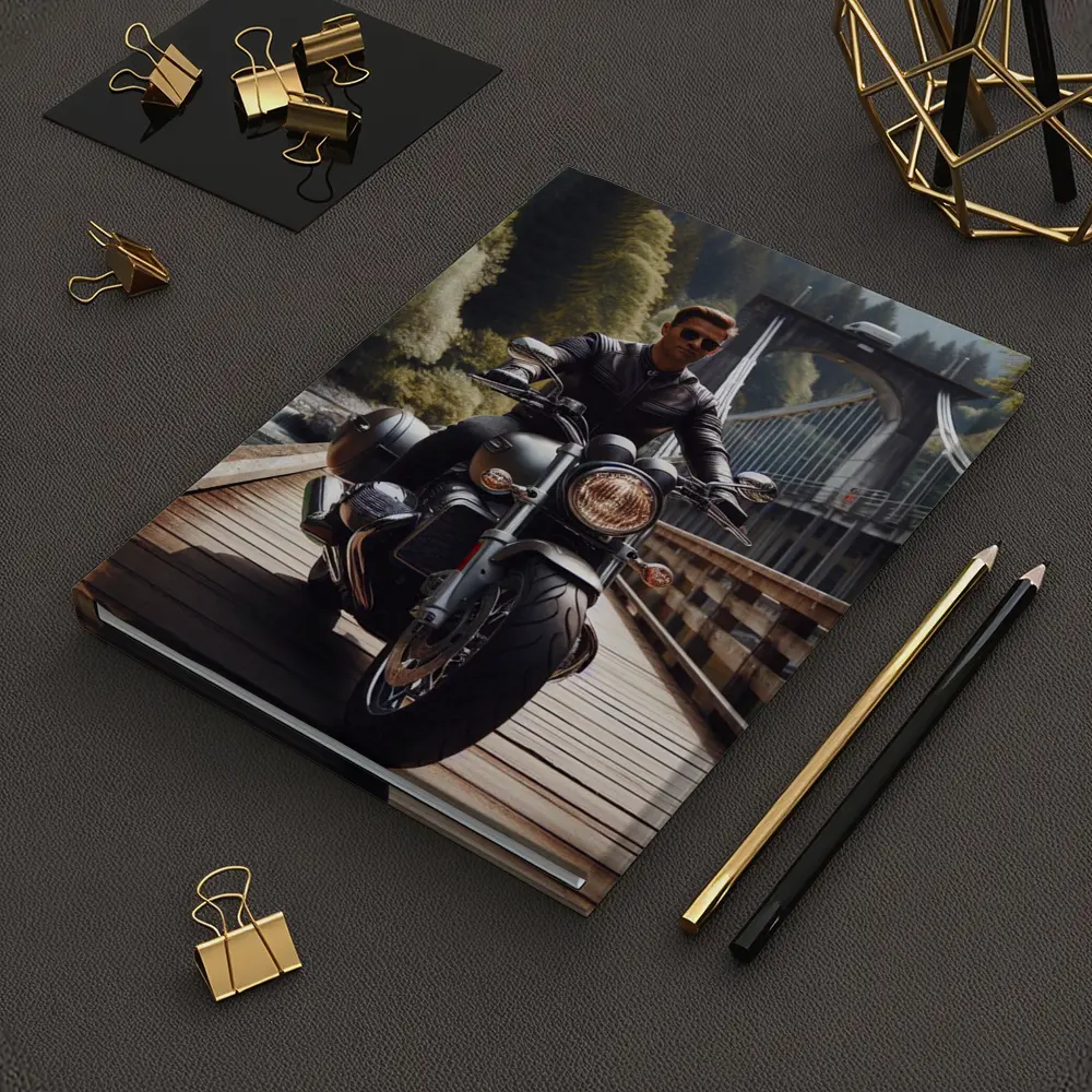 Cruiser Motorcycle Rider On Wooden Bridge – Notebooks