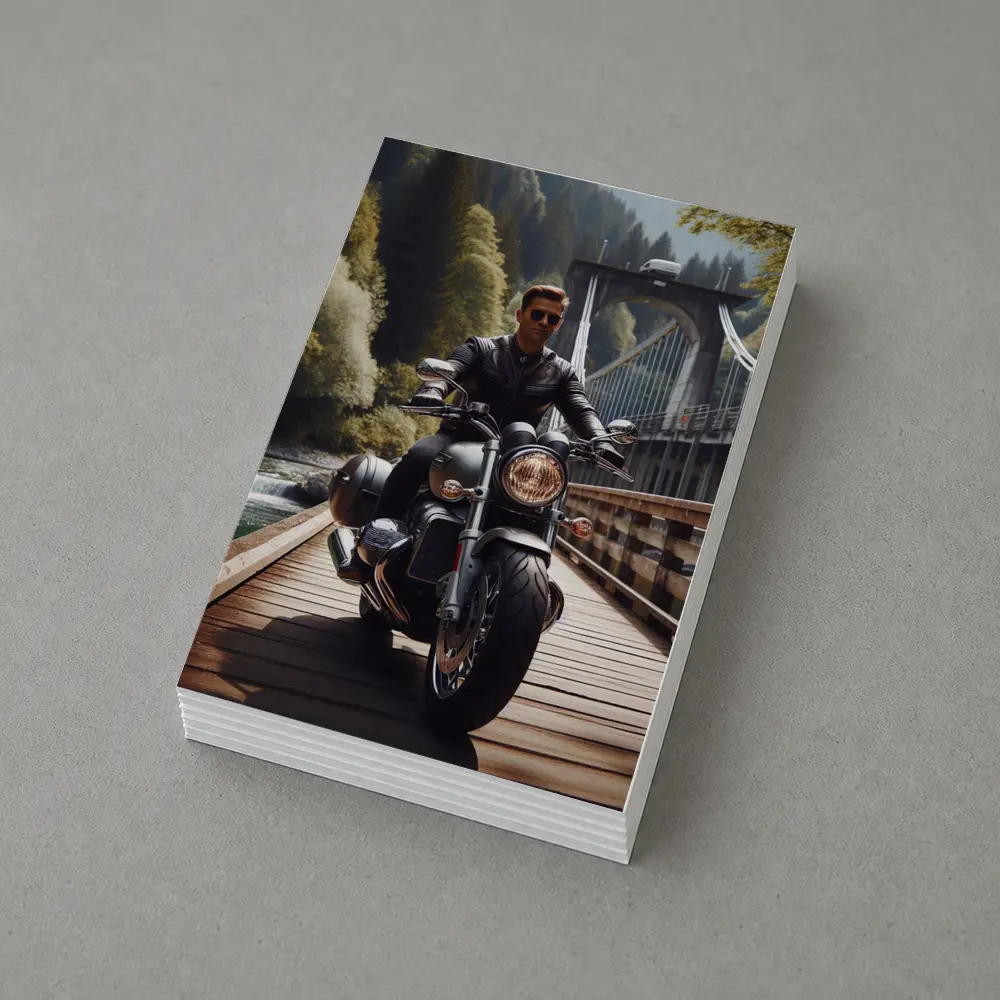 Cruiser Motorcycle Rider On Wooden Bridge – Postcards