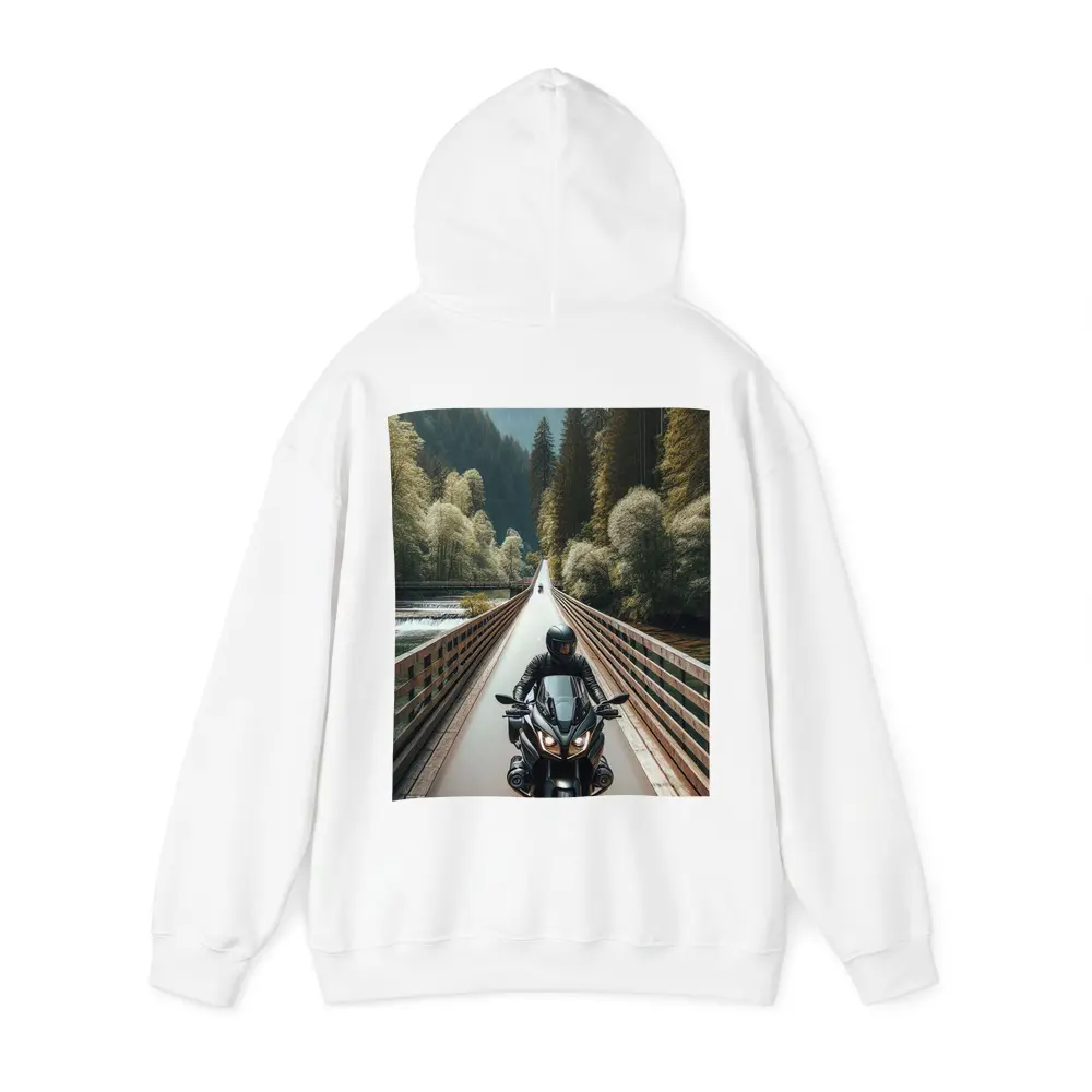 Sport Bike Rider Crossing Forest Bridge – Hoodies