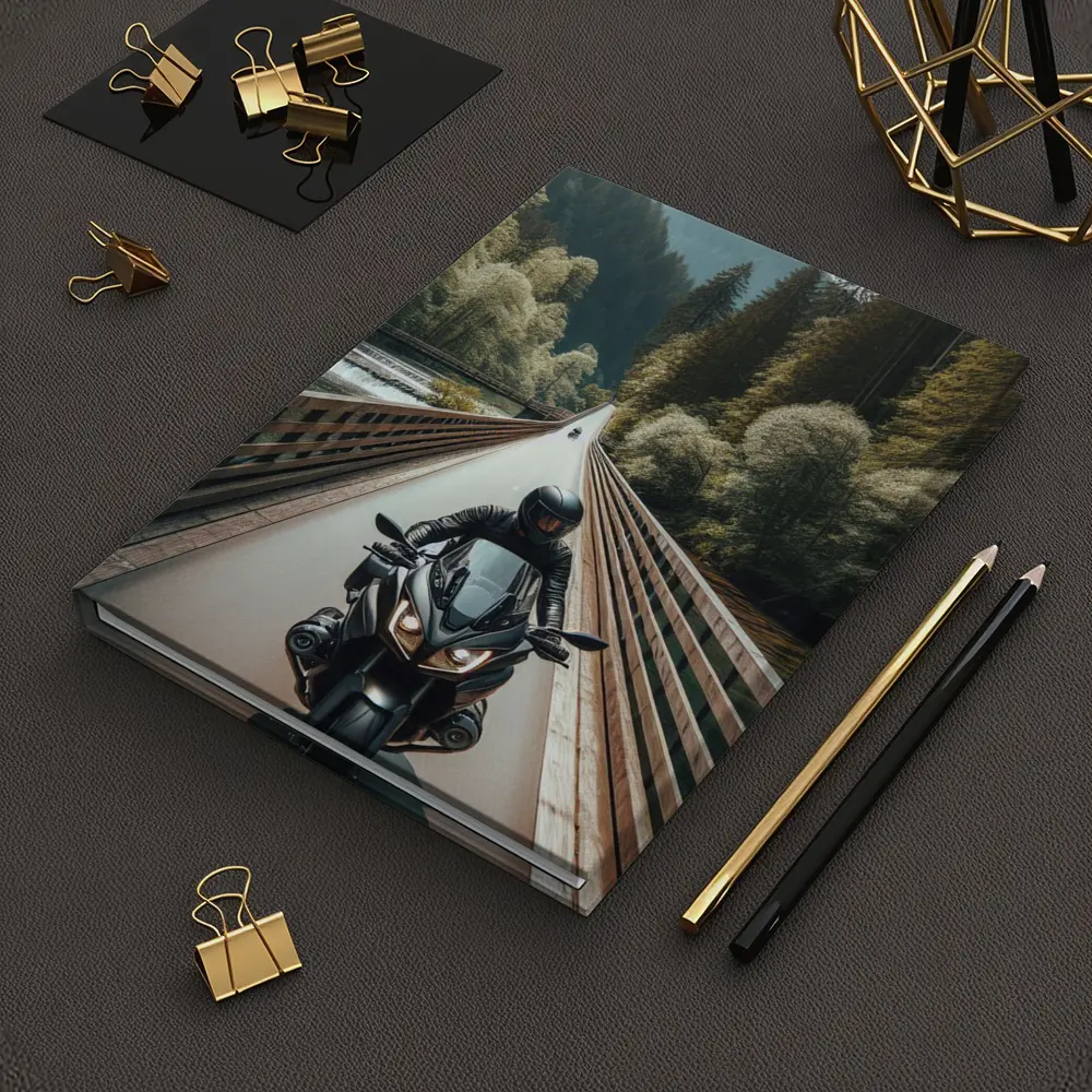 Sport Bike Rider Crossing Forest Bridge – Notebooks