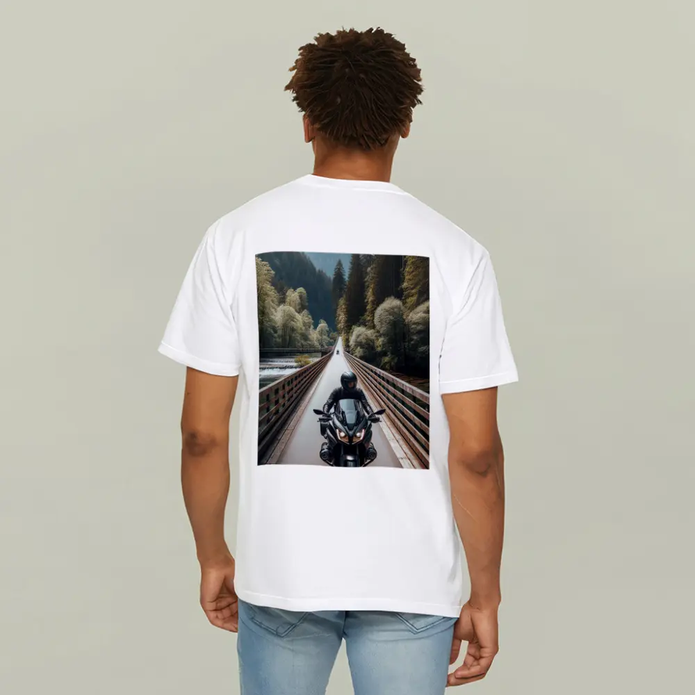 Sport Bike Rider Crossing Forest Bridge – T-Shirts