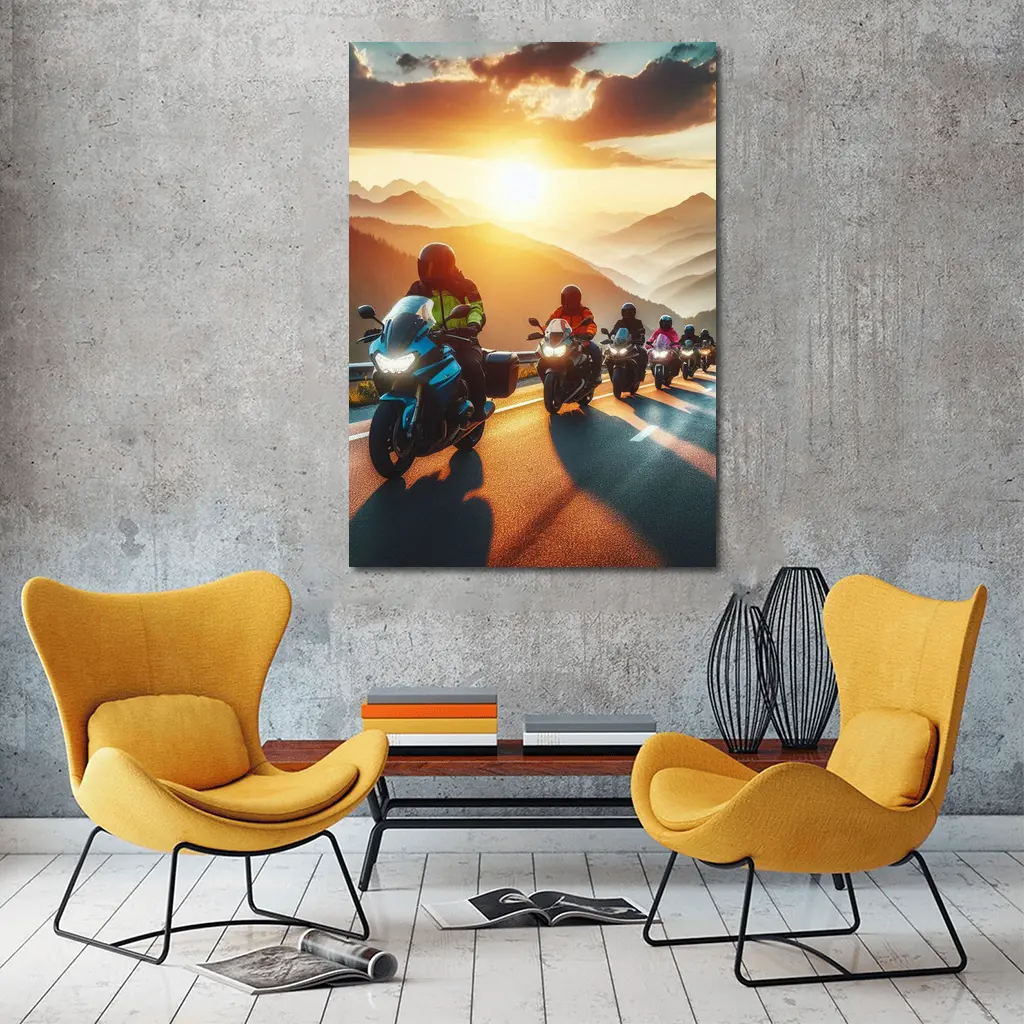 Motorcycle Group Ride Mountain Sunset Road – Wall Art