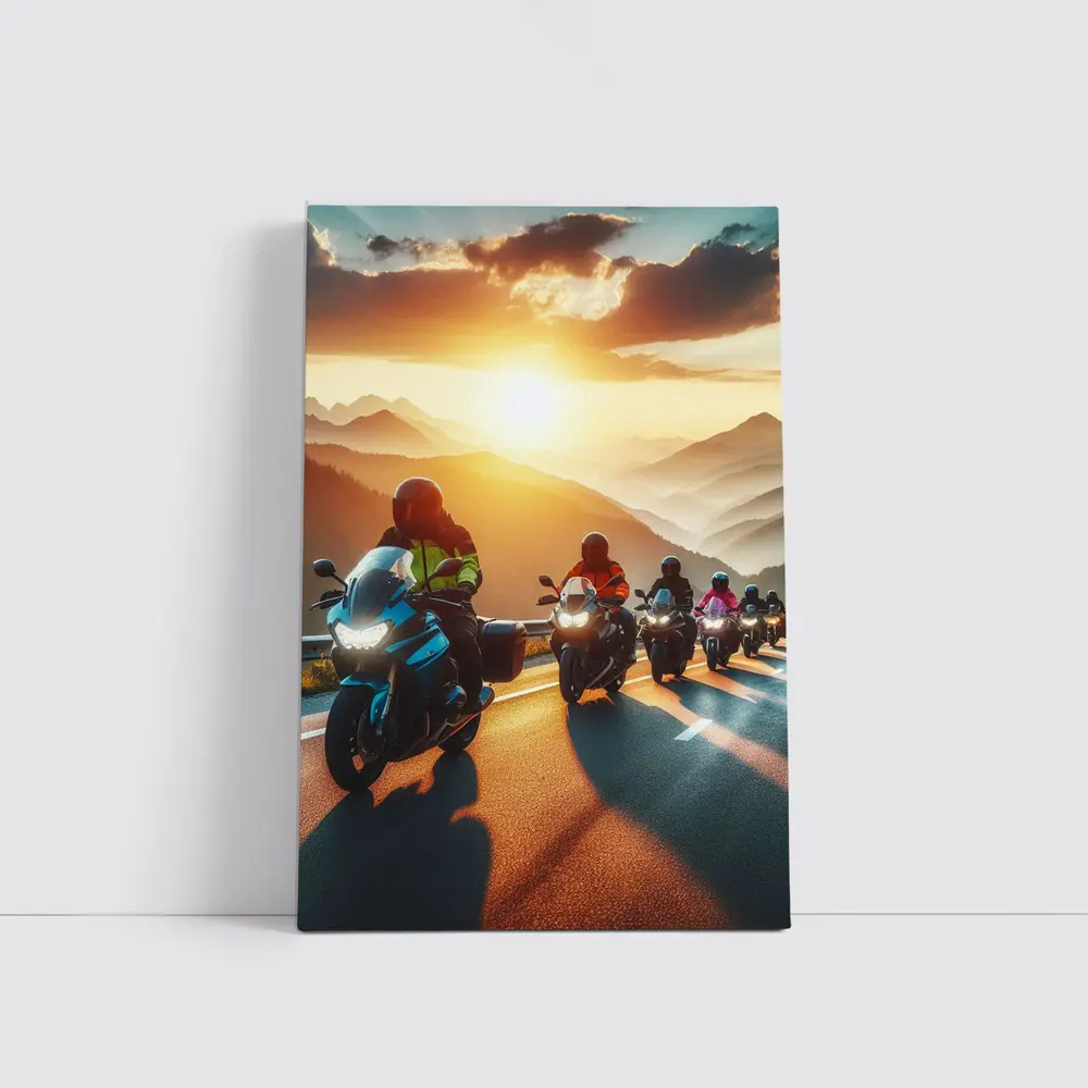 Motorcycle Group Ride Mountain Sunset Road – Wall Art