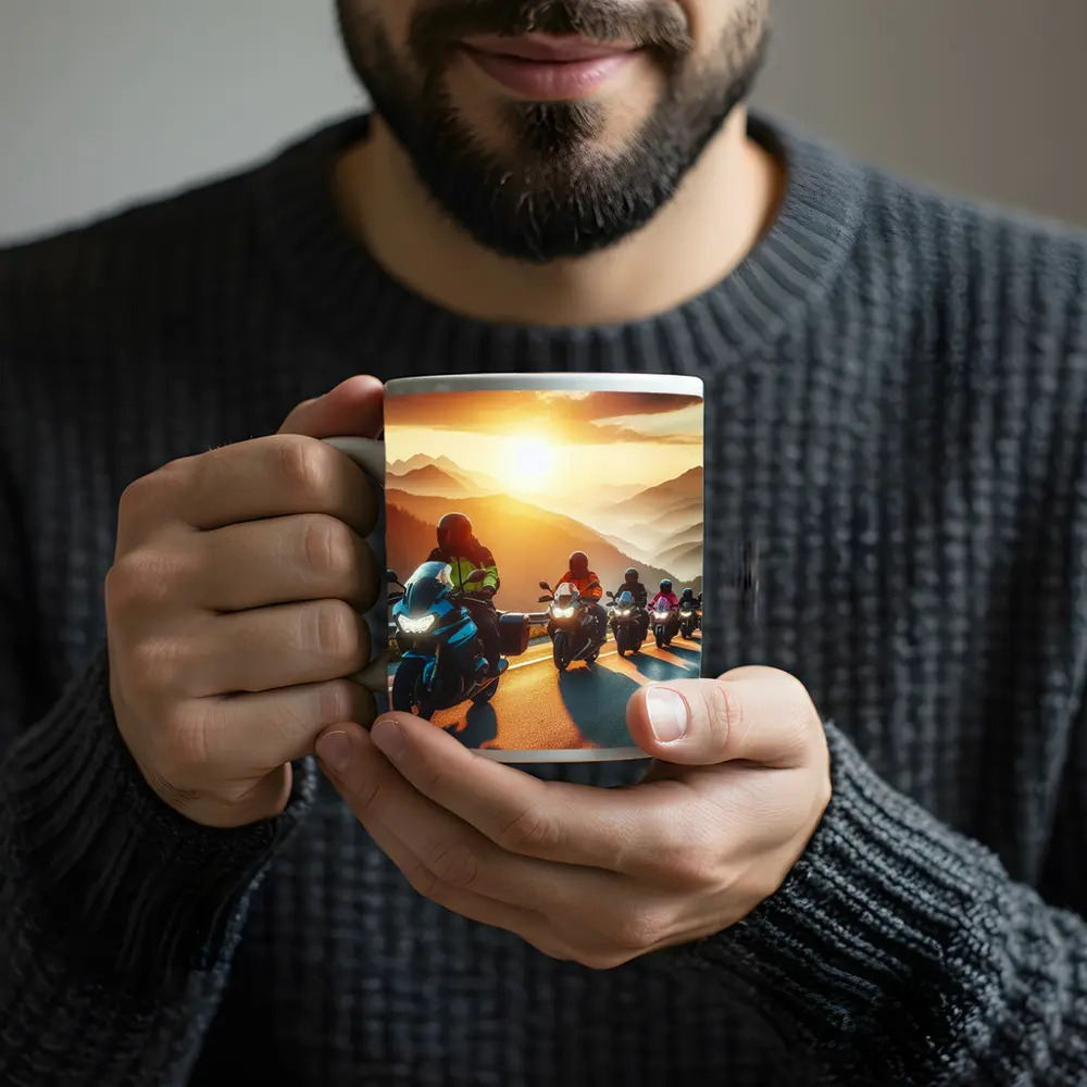Motorcycle Group Ride Mountain Sunset Road – Mugs