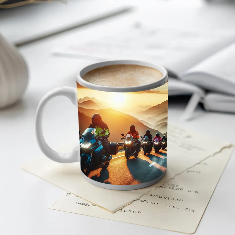 Motorcycle Group Ride Mountain Sunset Road – Mugs