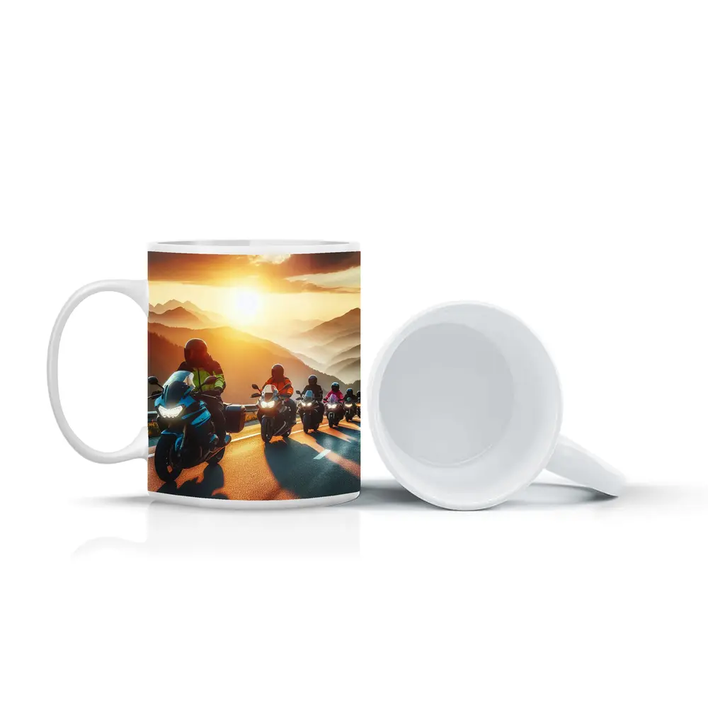 Motorcycle Group Ride Mountain Sunset Road – Mugs