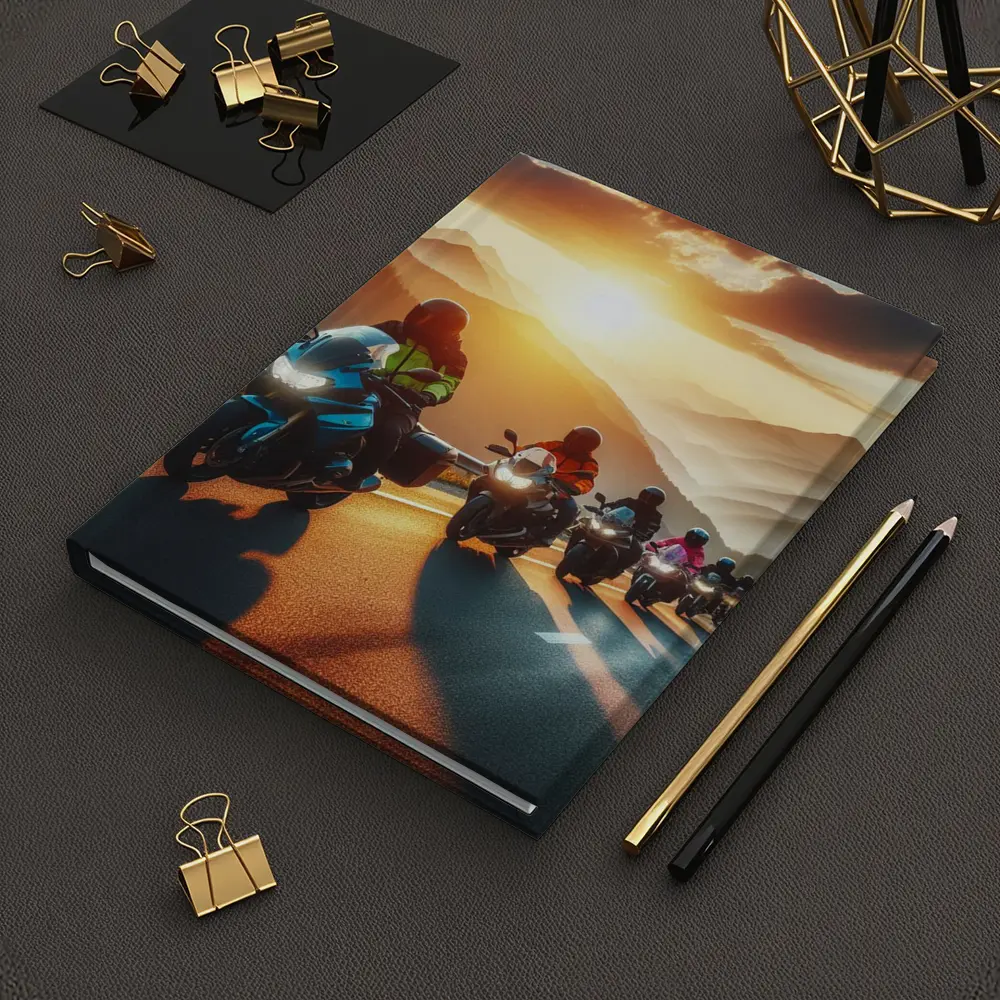 Motorcycle Group Ride Mountain Sunset Road – Notebooks