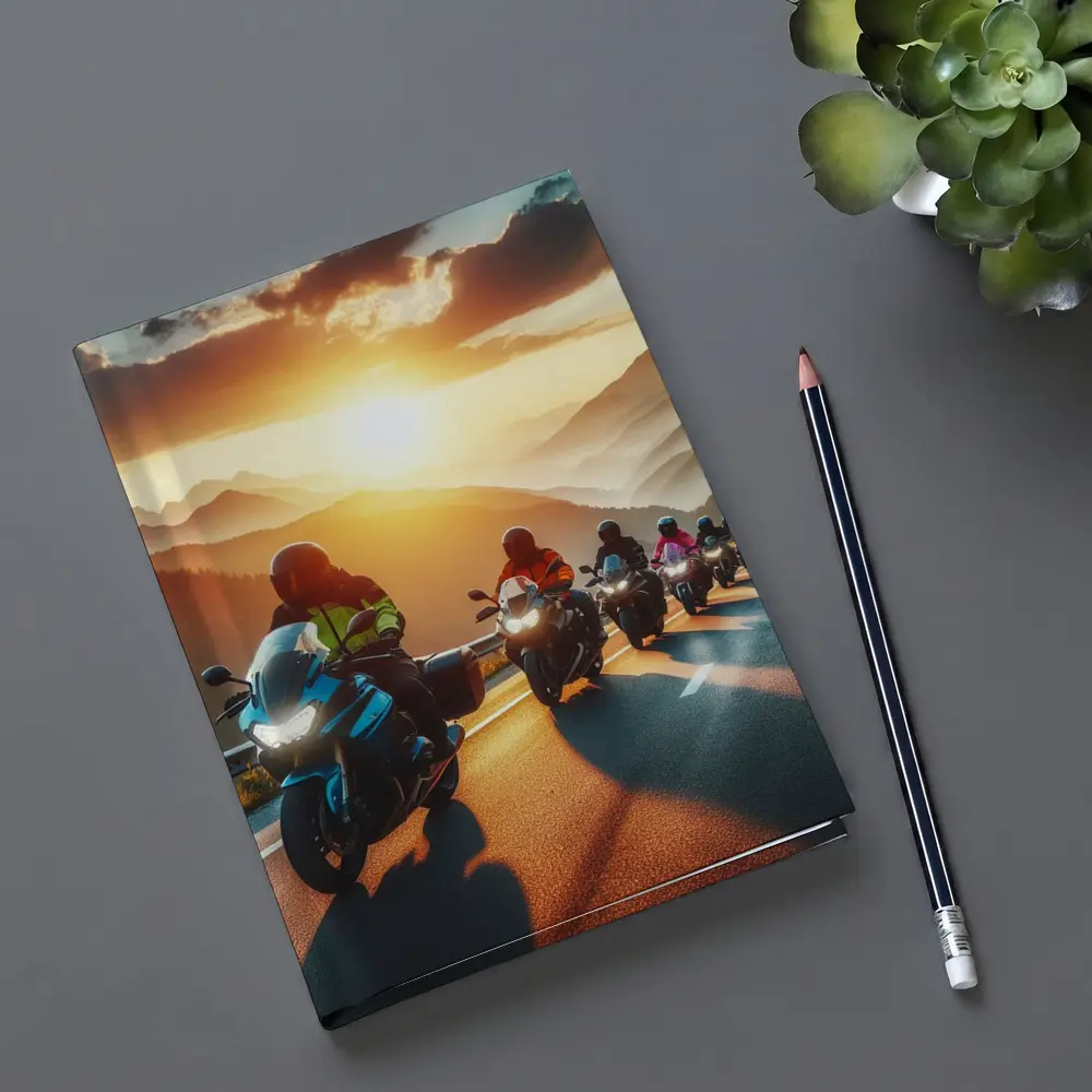 Motorcycle Group Ride Mountain Sunset Road – Notebooks