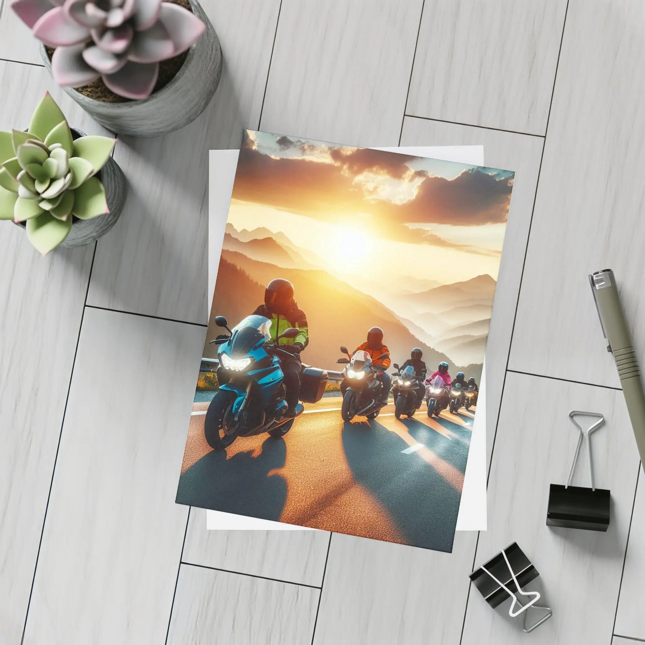 Motorcycle Group Ride Mountain Sunset Road – Postcards