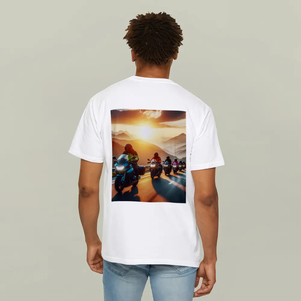 Motorcycle Group Ride Mountain Sunset Road – T-Shirts
