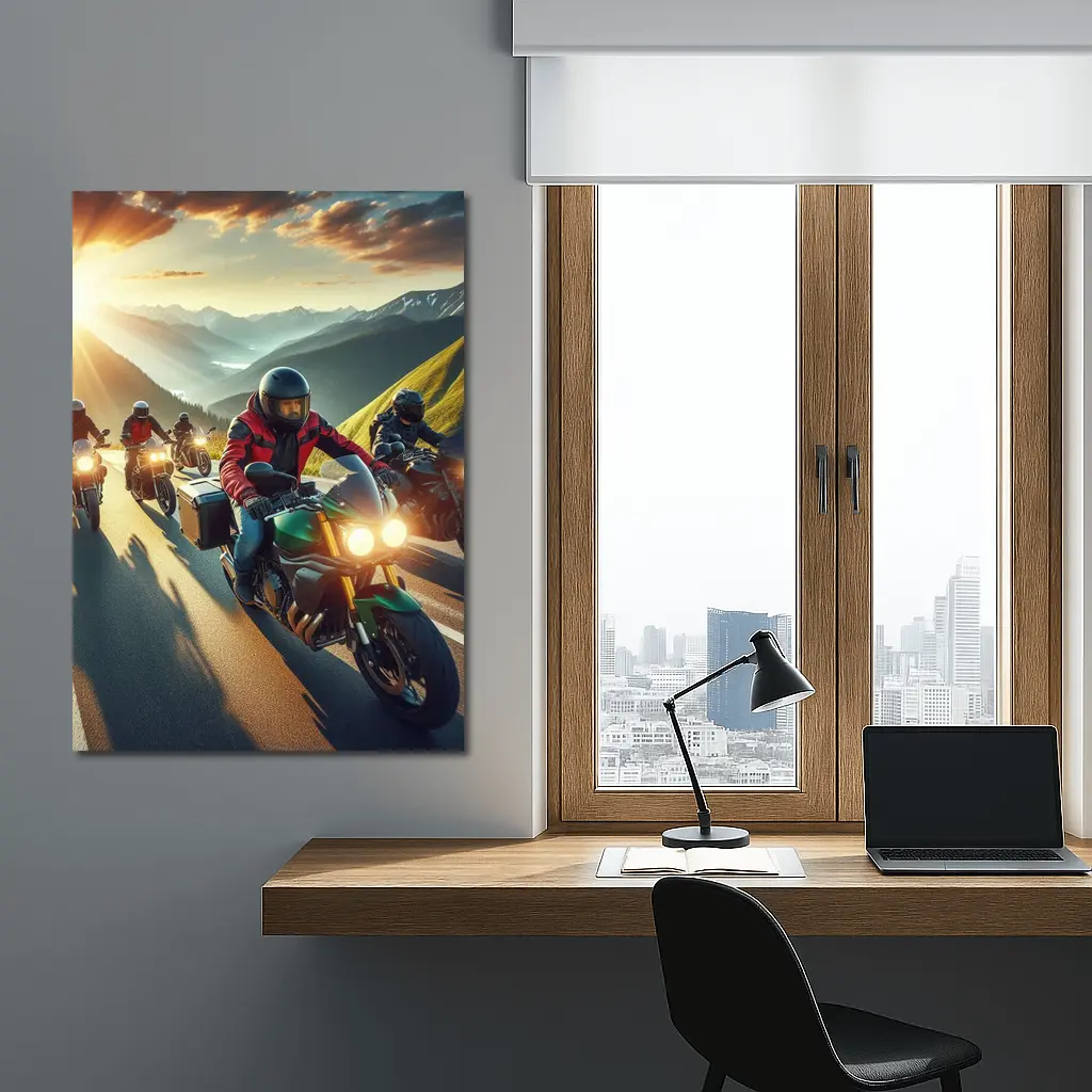 Motorcycle Riders Group Mountain Sunset Road – Wall Art