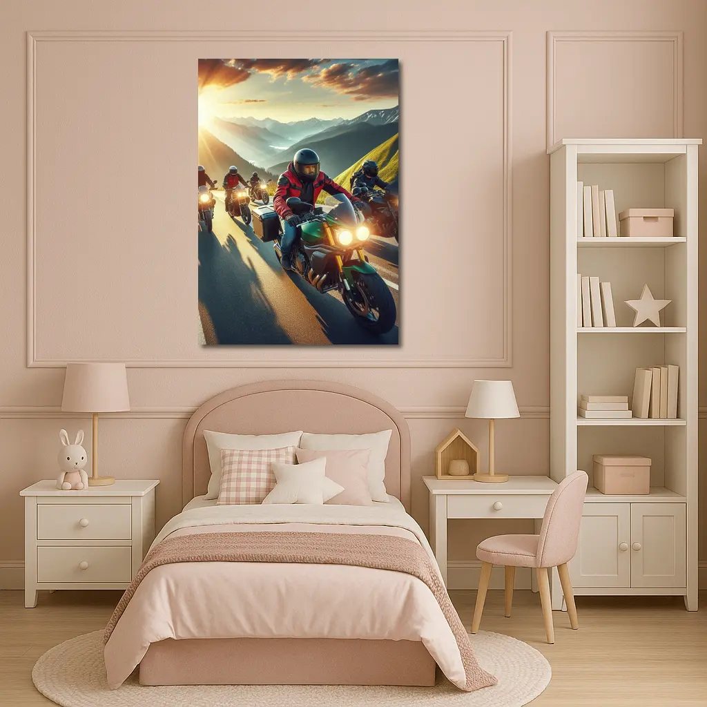 Motorcycle Riders Group Mountain Sunset Road – Wall Art