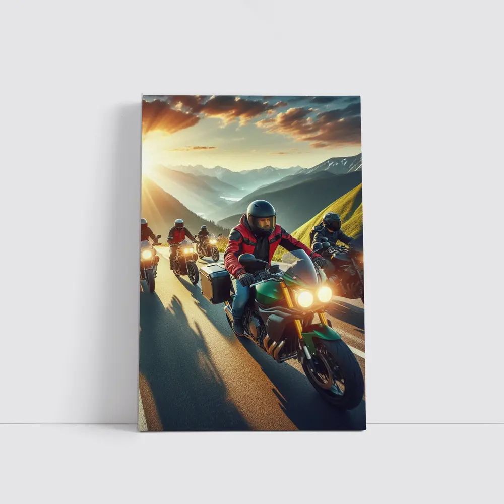 Motorcycle Riders Group Mountain Sunset Road – Wall Art